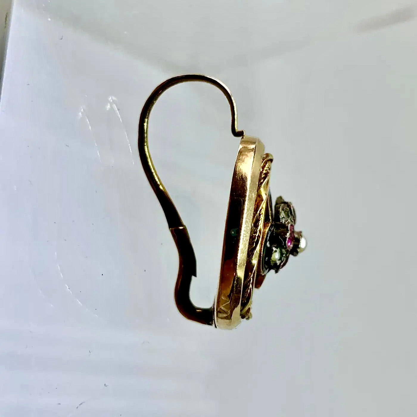 Pendientes Victorianos con Motivo Floral de Rubí y Perla del Siglo XIX