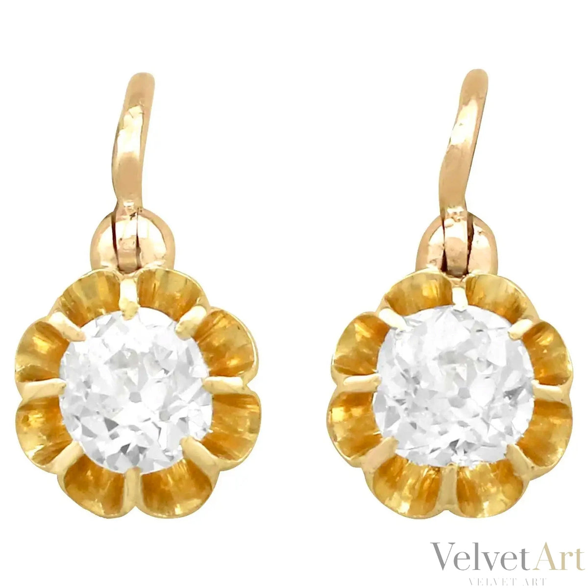 Pendientes de Gota de Oro Amarillo y Diamantes de 1910