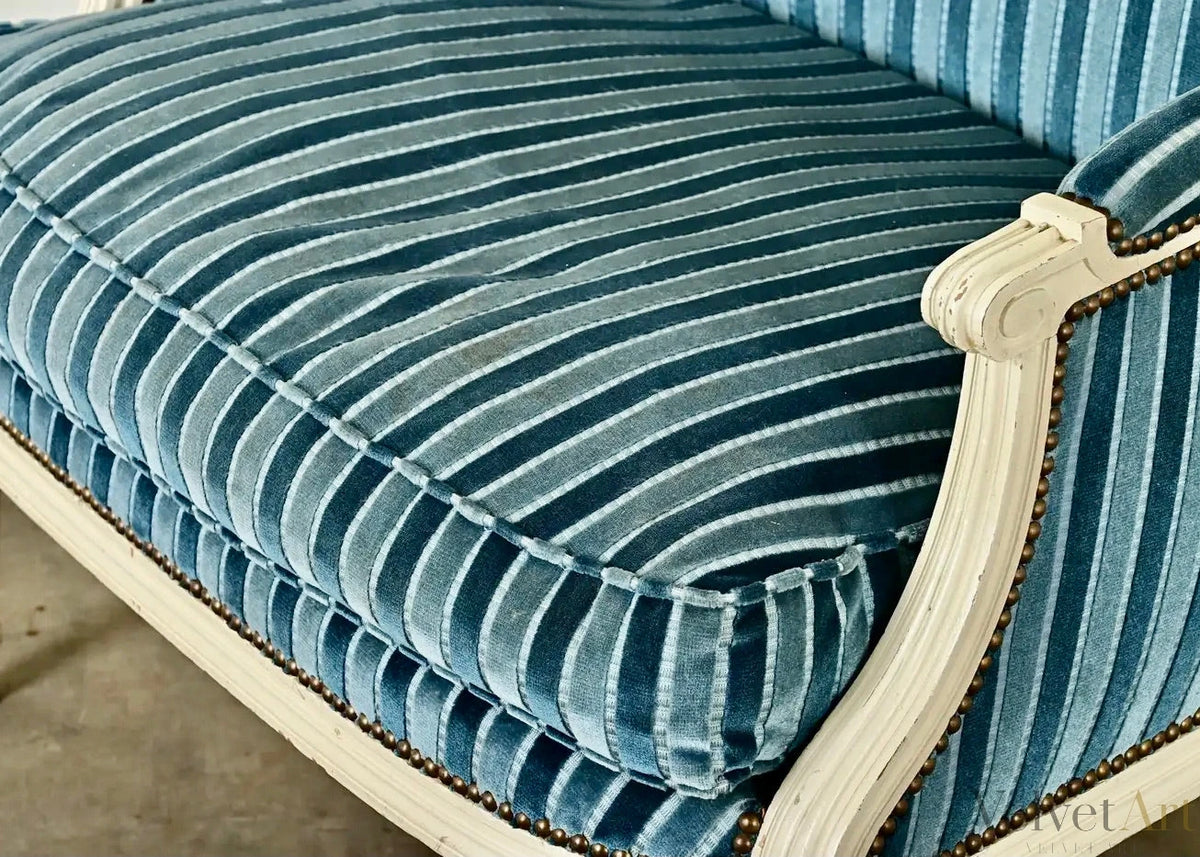 Bergère Marquesa Francesa Luis XVI de Rayas Azules del Siglo XIX