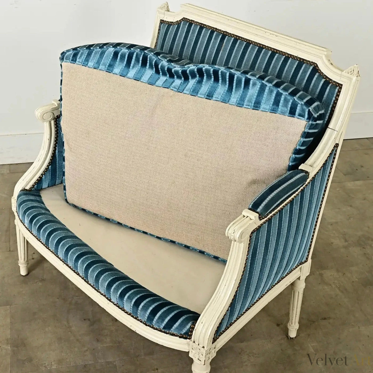 Bergère Marquesa Francesa Luis XVI de Rayas Azules del Siglo XIX
