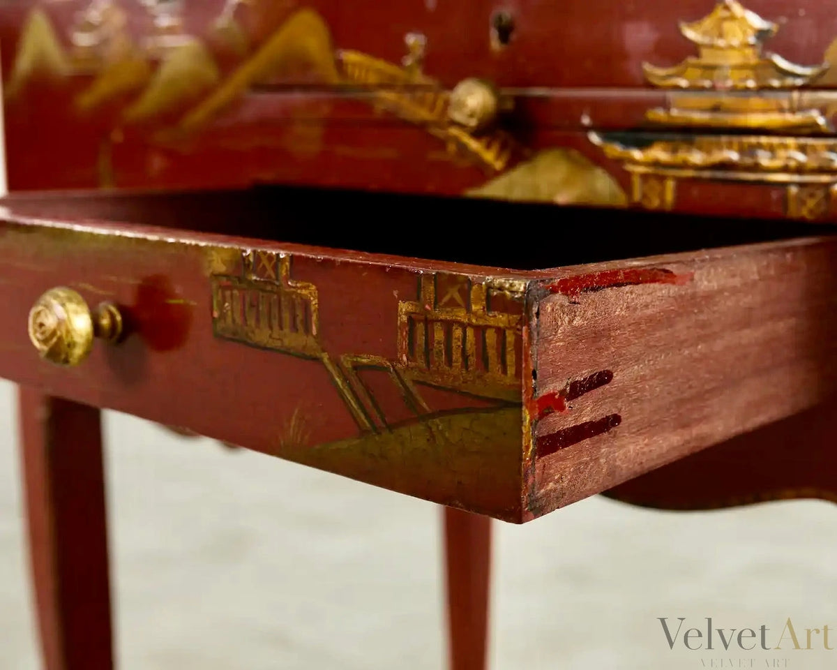 Tocador inglés Queen Anne con Laca Chinoiserie, siglo XIX