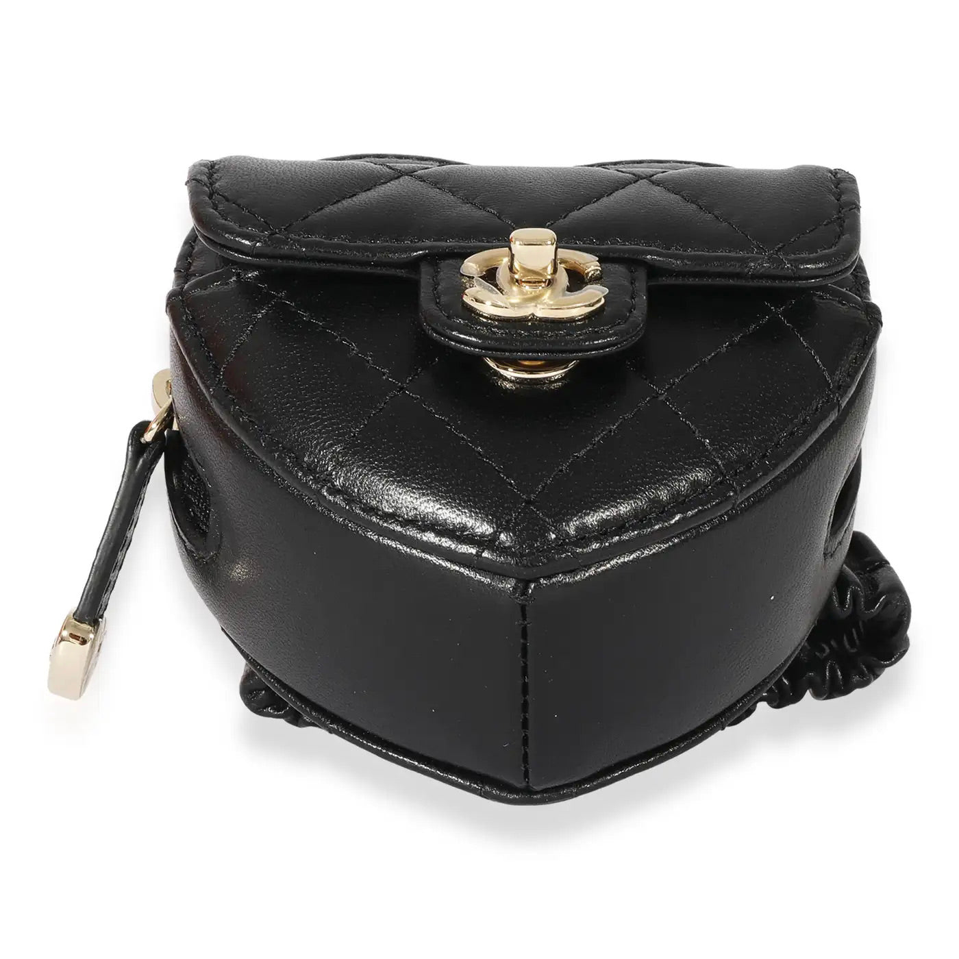 Chanel | Monedero Negro Acolchado de Piel con Forma de Corazón