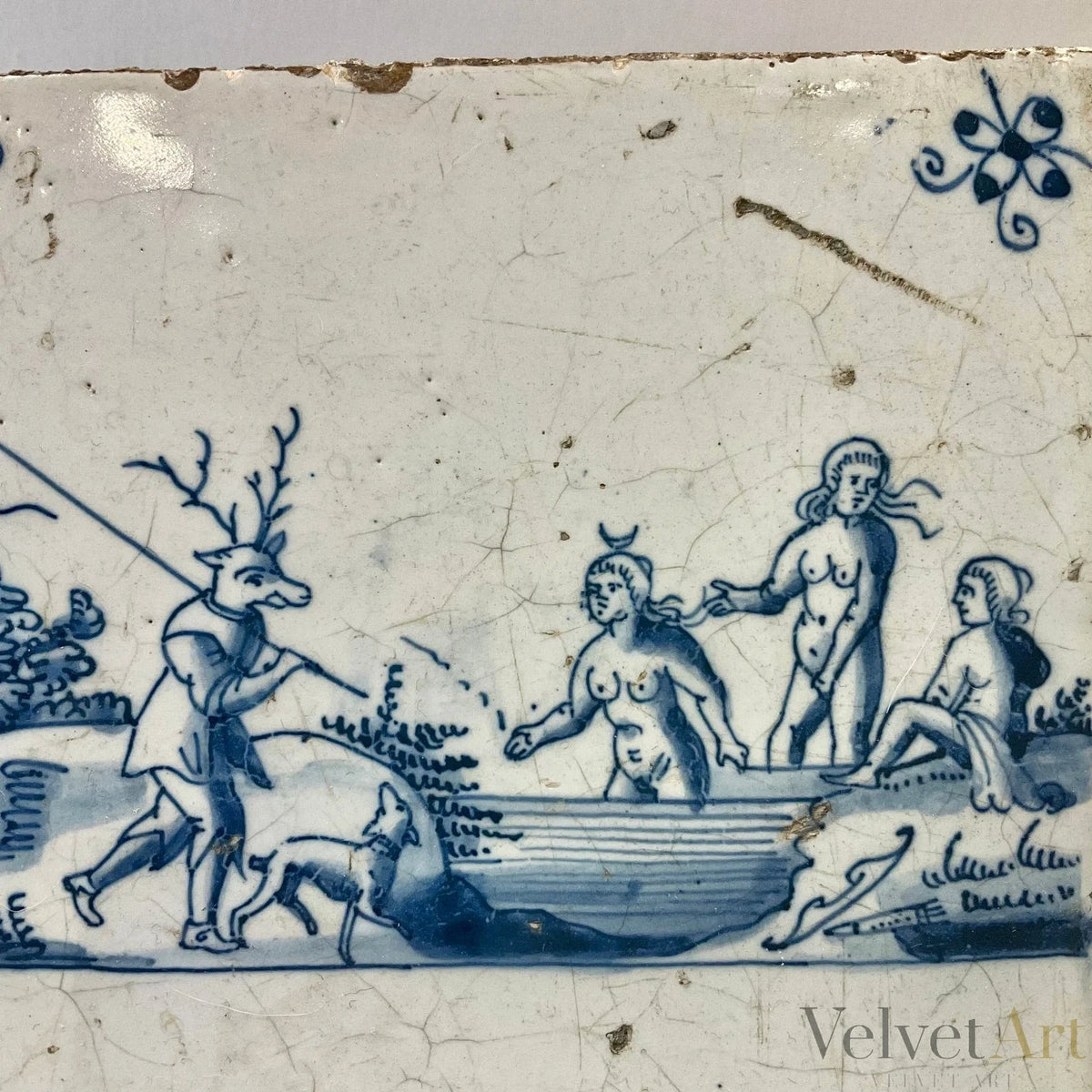 “Acteón y Diana” | Azulejo Mitológico de Delft del Siglo XVIII