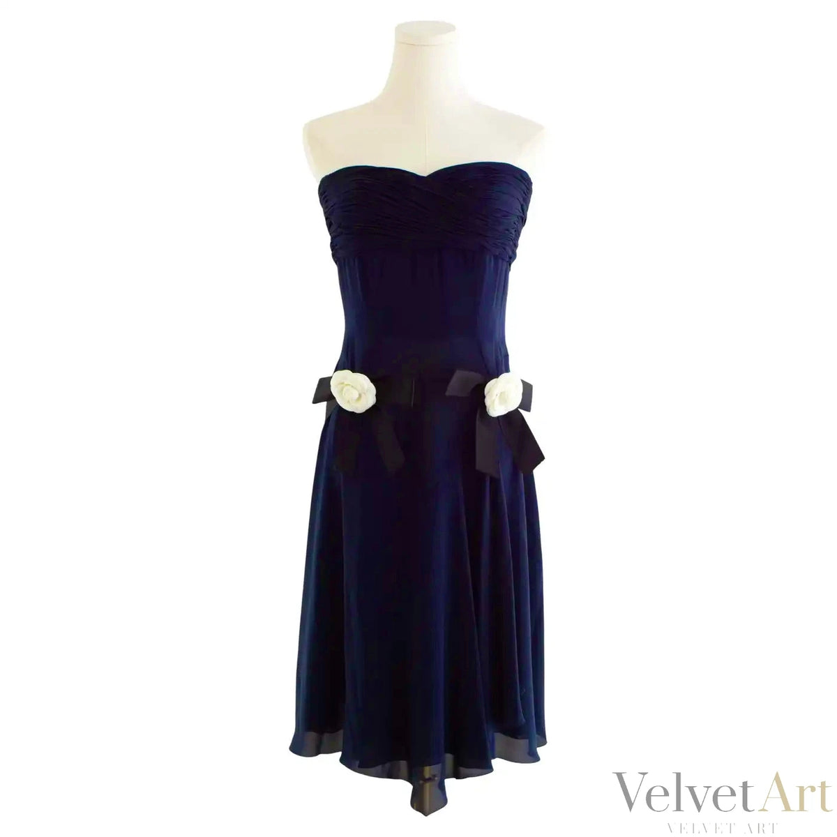 Vestido Chanel Seda Azul Escote Corazón Colección 1992