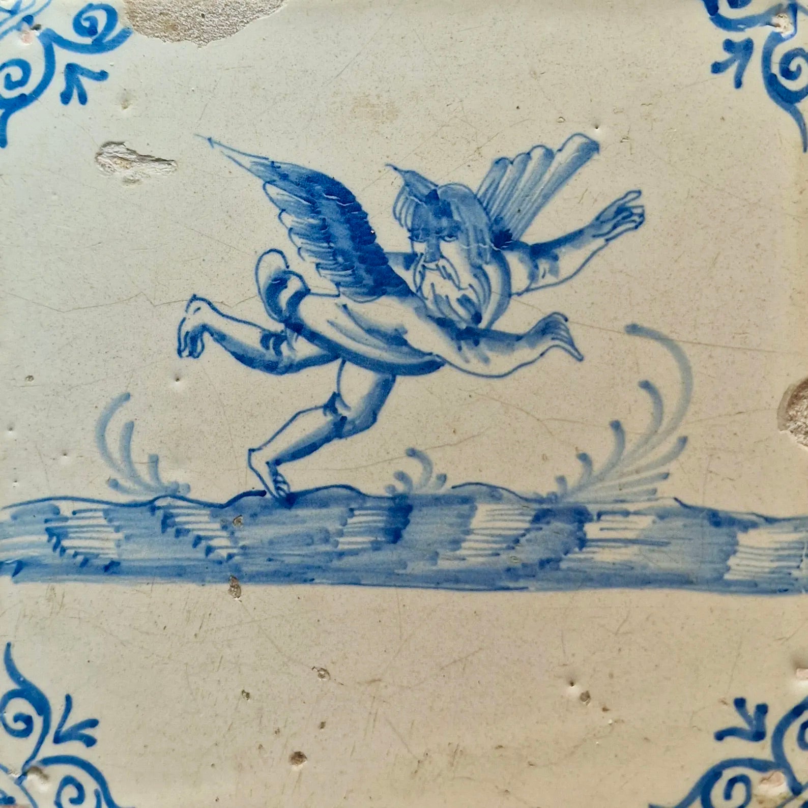“Ícaro” | Azulejo Azul de Delft de 1640 | Siglo XVII