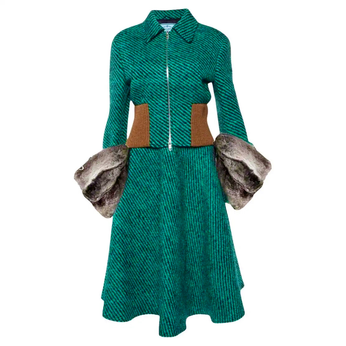 Prada Traje de Chaqueta y Falda con Piel | Otoño Invierno 2013 | Talla 40IT