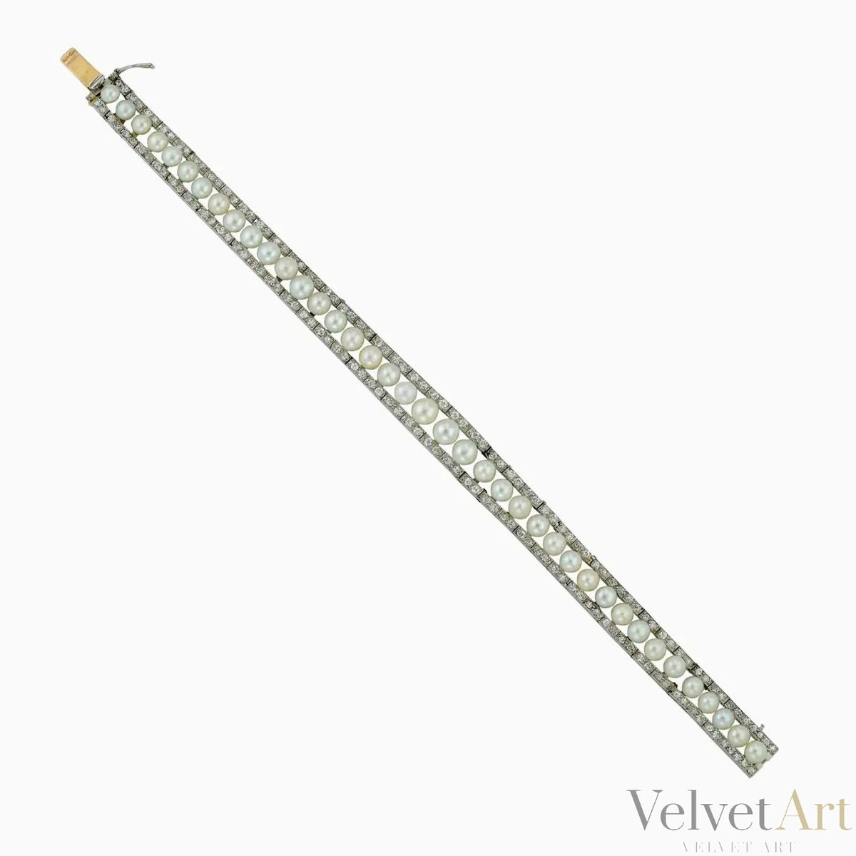 Pulsera Eduardiana de Diamantes y Perlas Naturales | Inglaterra, 1910