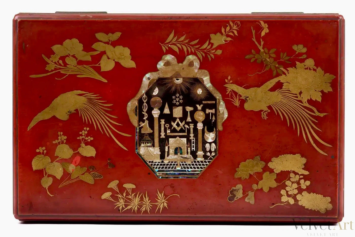 “Caja Masónica Japonesa” de Laca Roja | Exportación Kioto-Nagasaki 1800
