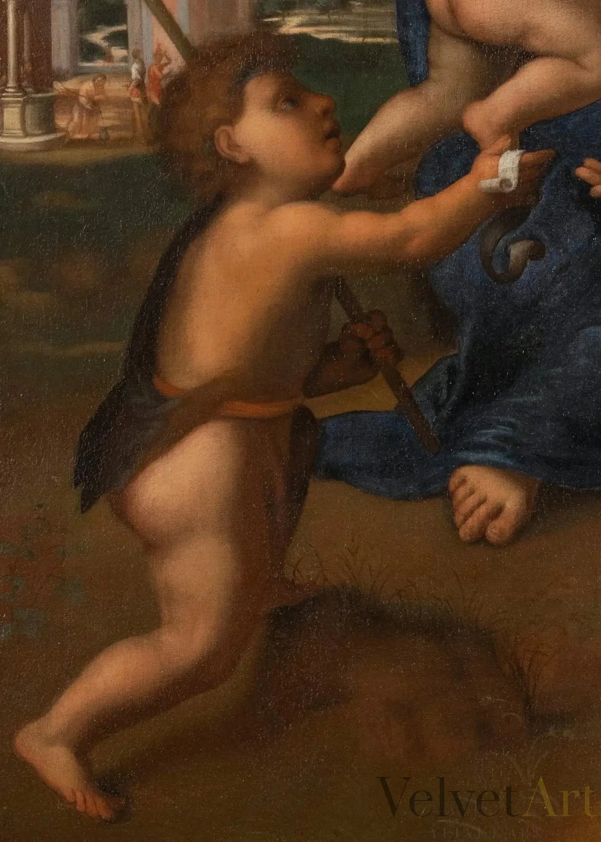 La Virgen con el Niño y San Juan Bautista: Pintura Italiana del Siglo XVII Inspirada en Franciabigio