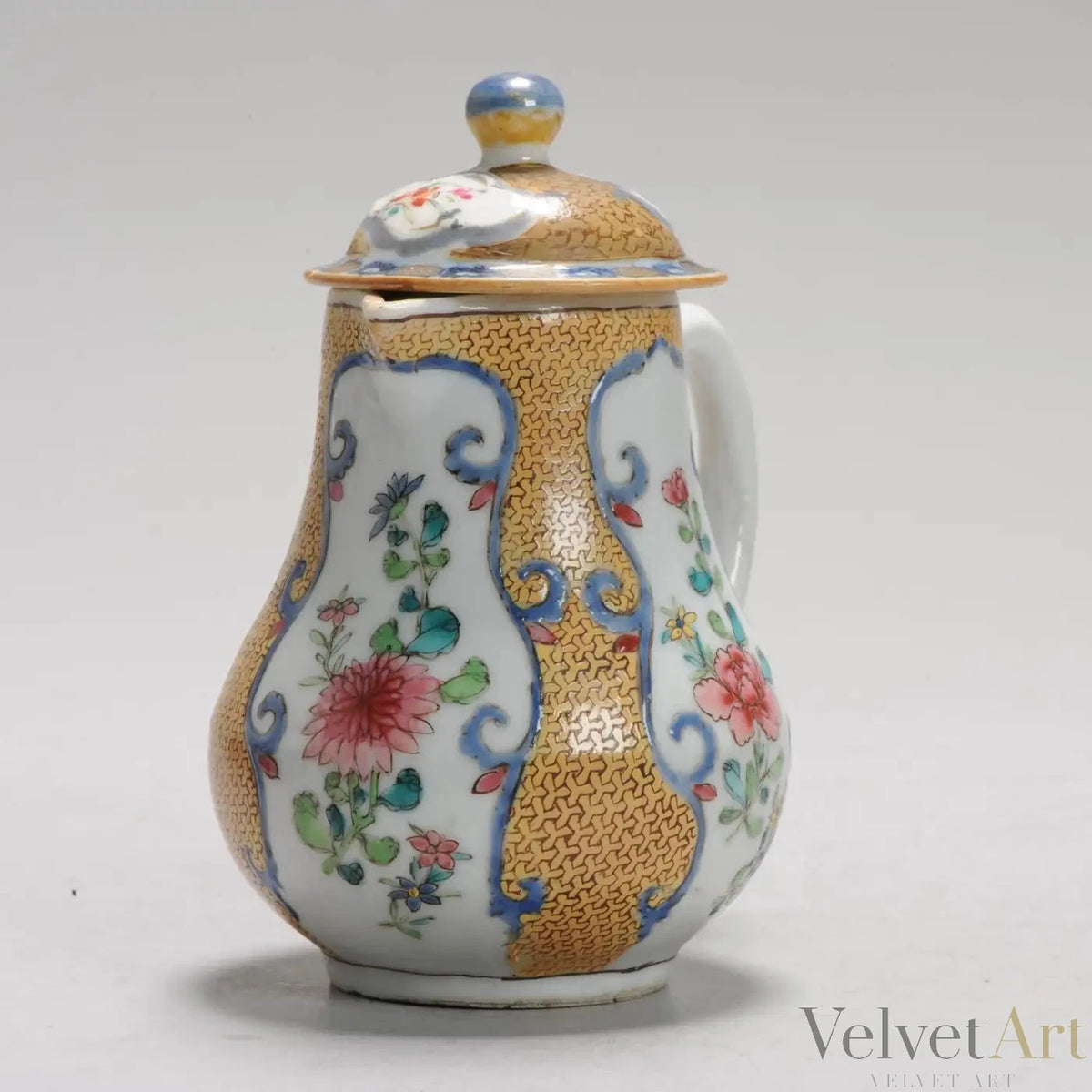 Cremera Té Porcelana China Amarilla y Azul del Siglo XVIII