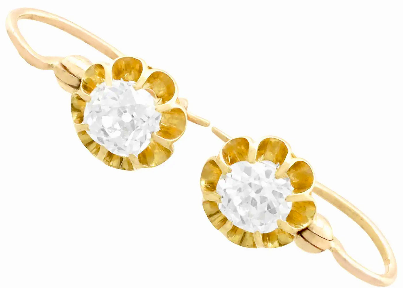 Pendientes de Gota de Oro Amarillo y Diamantes de 1910