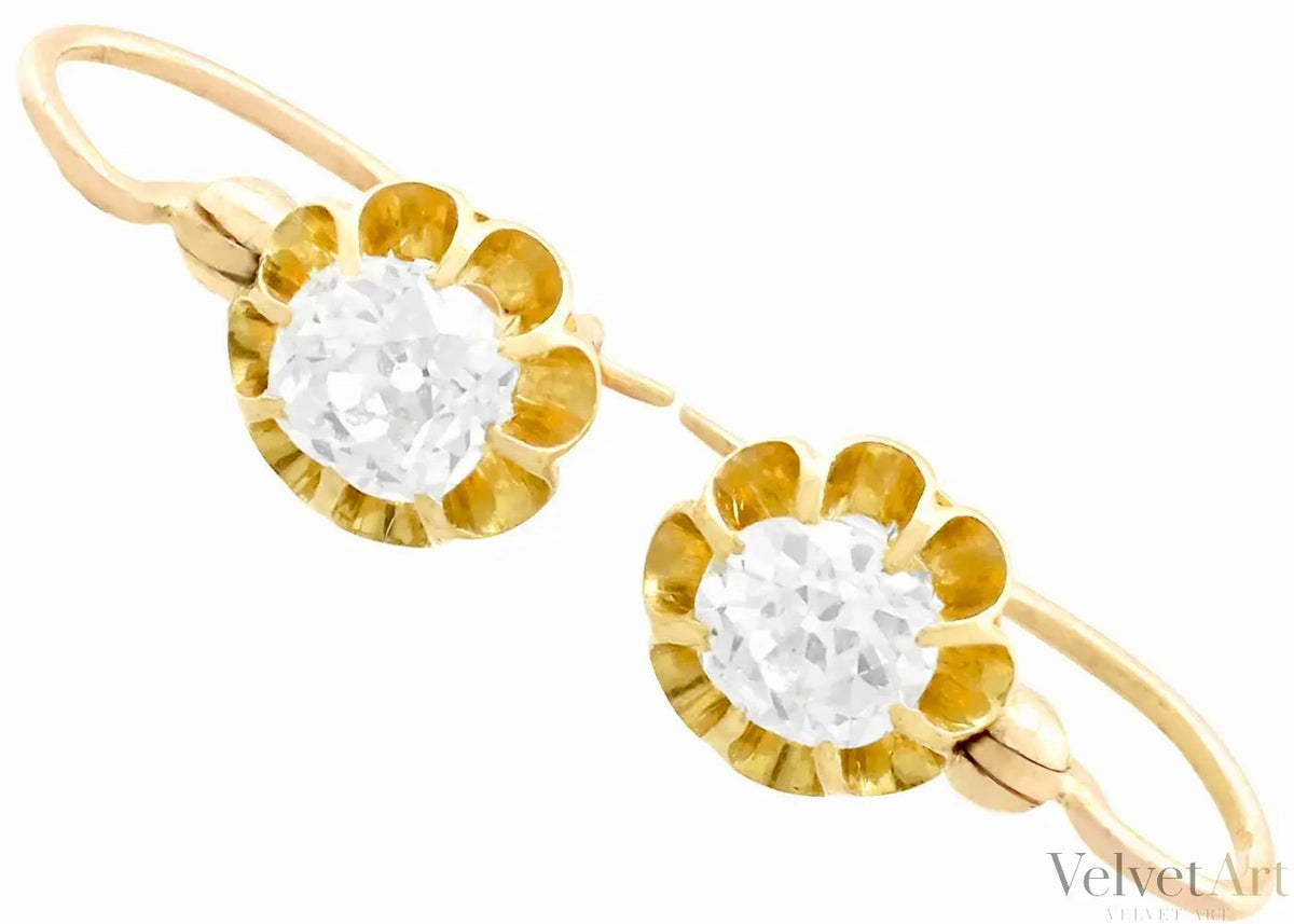 Pendientes de Gota de Oro Amarillo y Diamantes de 1910