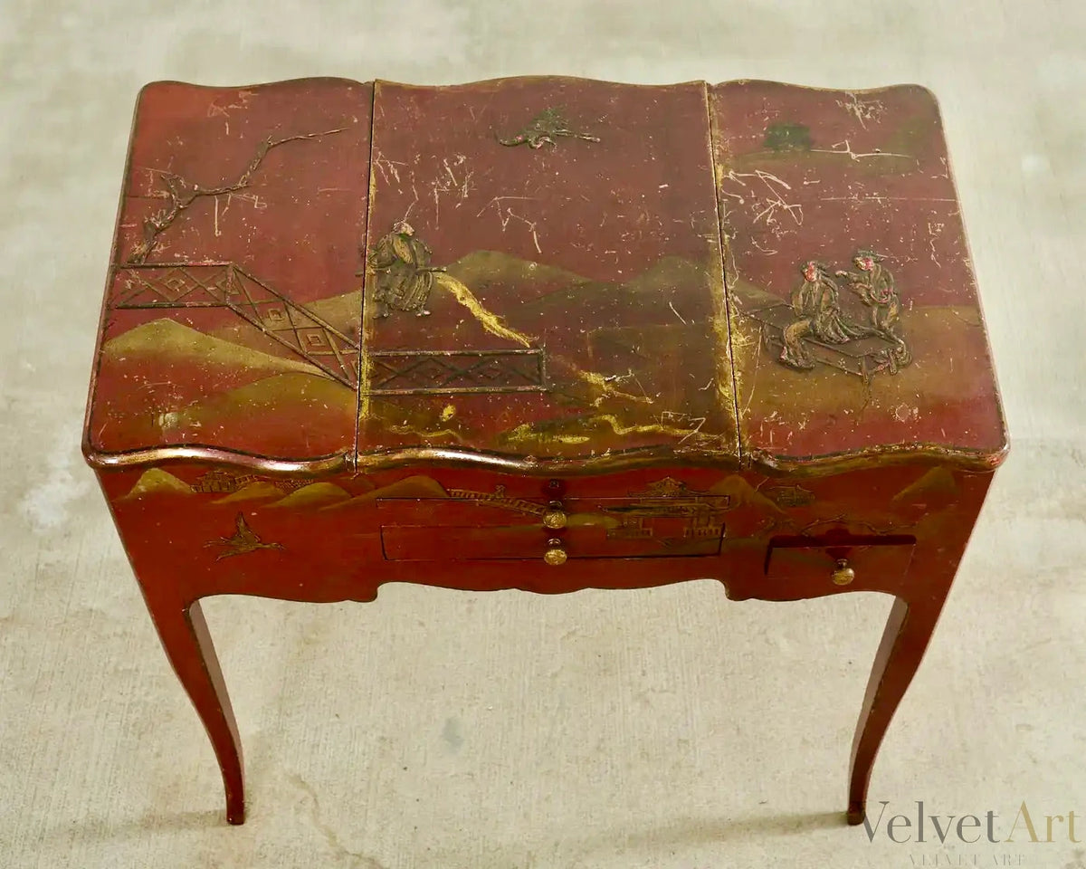 Tocador inglés Queen Anne con Laca Chinoiserie, siglo XIX