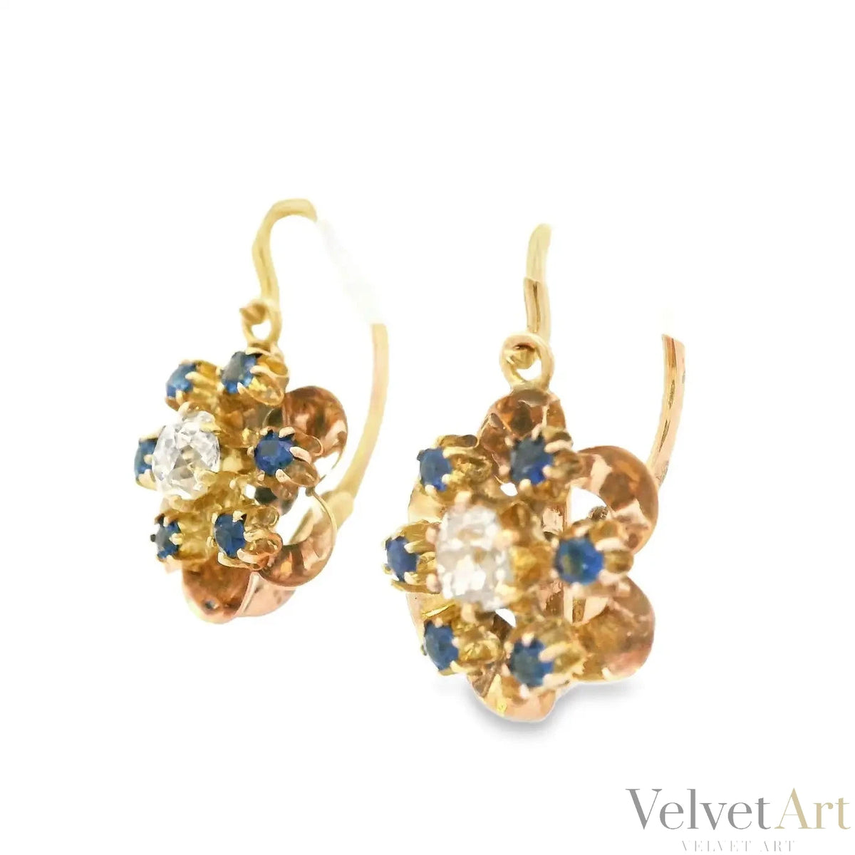 Pendientes Victorianos Motivo Floral con Diamantes y Zafiros de 1890