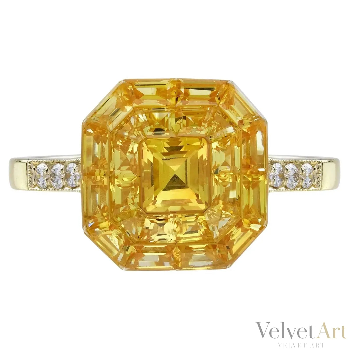Anillo Estilo Art Deco con Zafiro Amarillo y Diamante
