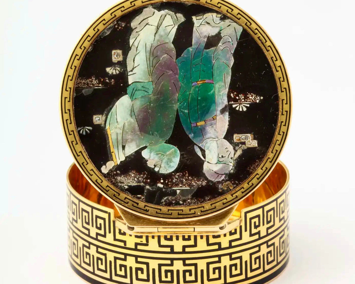 Cartier París Art Deco | Pastillero Chinoiserie Esmaltado de los Años 20