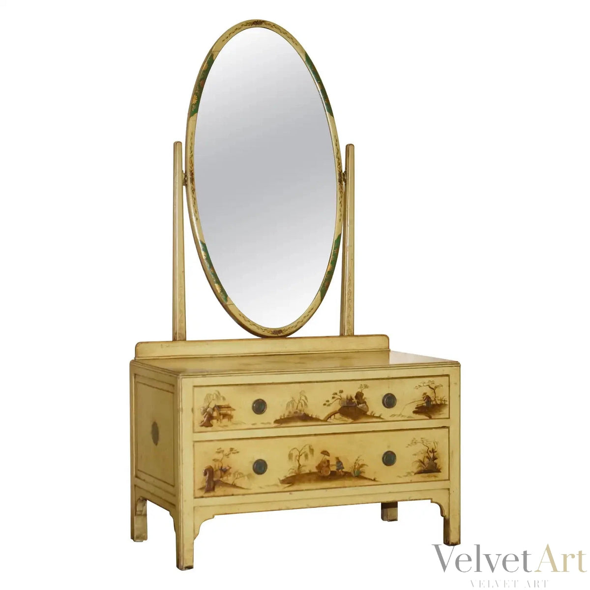 Cómoda Tocador Estilo Chinoiserie de Roble, Principios del Siglo XX