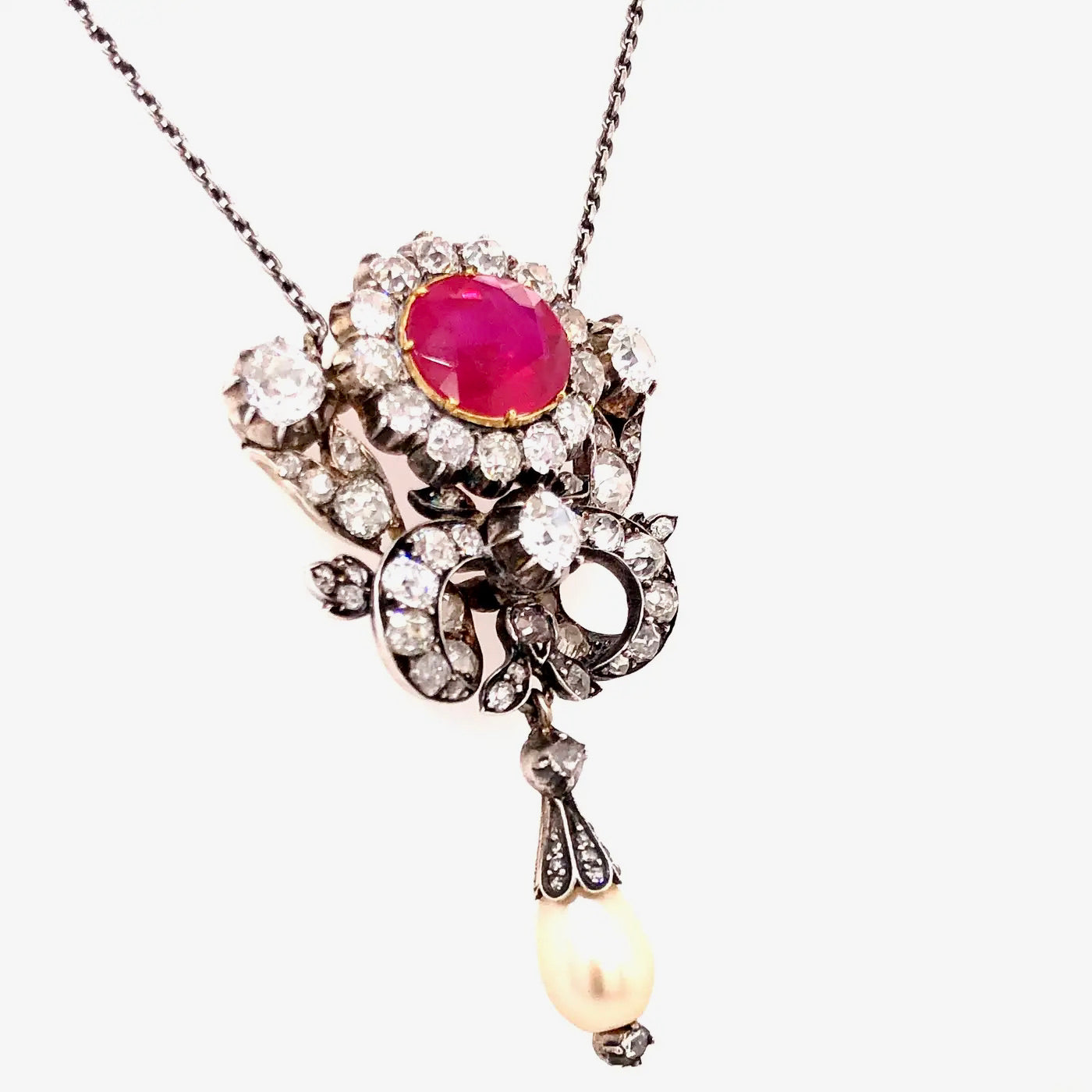 Colgante de Rubí, Diamante y Perla | Estilo Victoriano | 1880