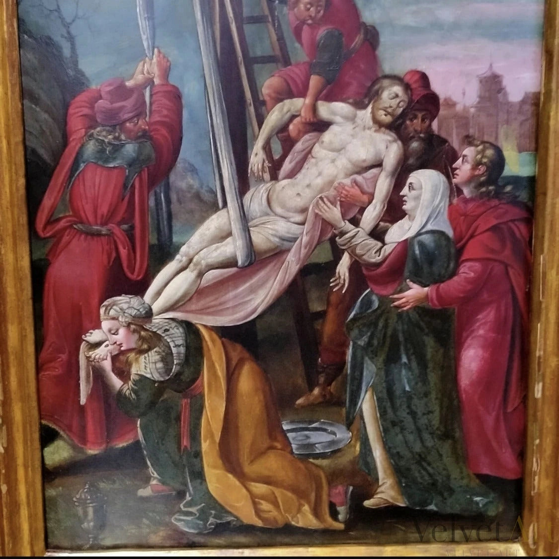 El Descendimiento, Escuela Hispanoflamenca, Óleo sobre Tabla del Siglo XVI – vista 3 de 5