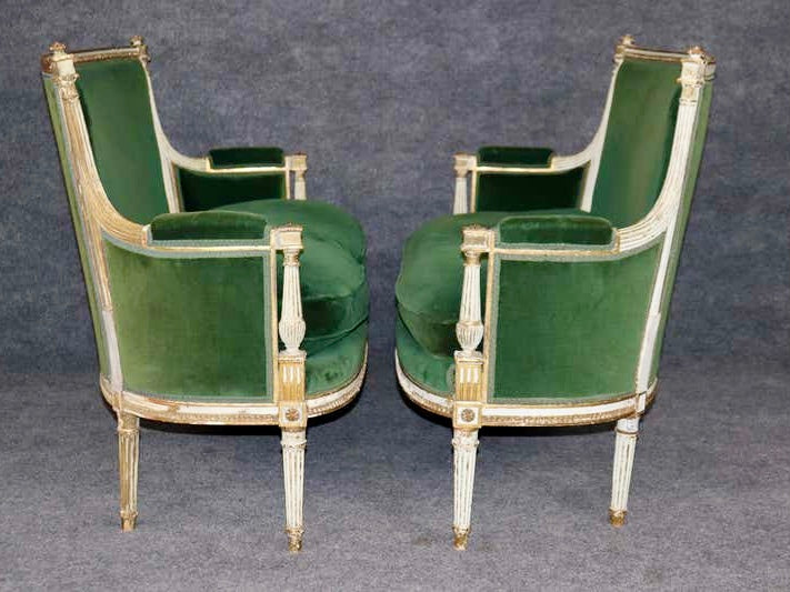 Sofás de Terciopelo Verde Estilo Luis XVI | Francia, 1890