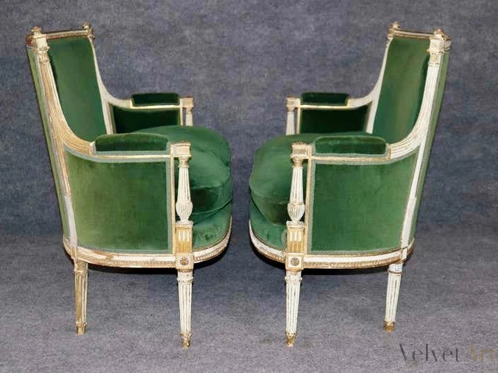Sofás de Terciopelo Verde Estilo Luis XVI, Francia, 1890 – vista 3 de 8