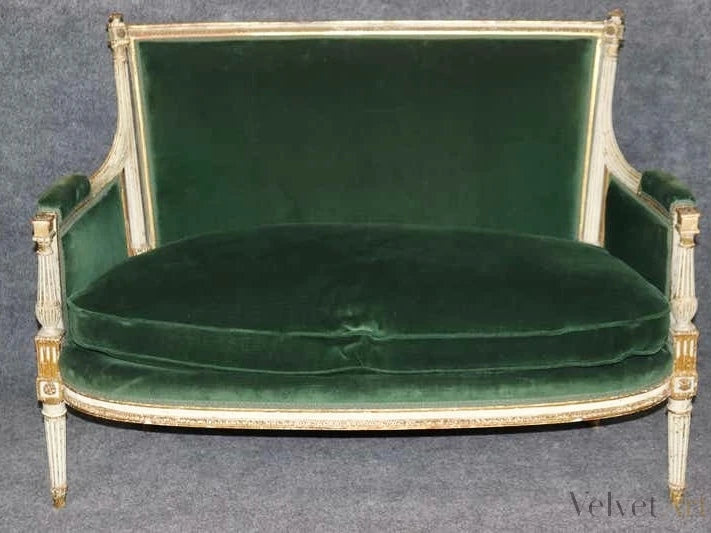 Sofás de Terciopelo Verde Estilo Luis XVI, Francia, 1890 – vista 2 de 8