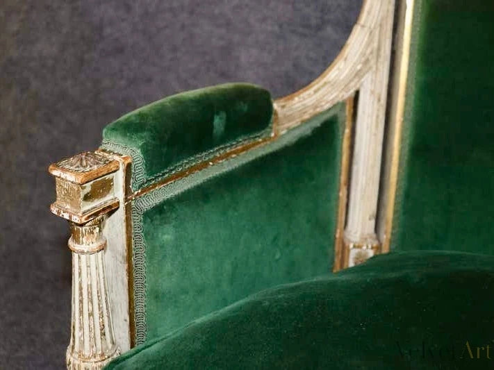 Sofás de Terciopelo Verde Estilo Luis XVI, Francia, 1890 – vista 6 de 8