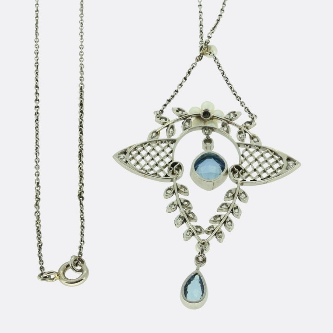 Collar de Aguamarina, Perlas y Diamantes | Estilo Eduardiano, 1900