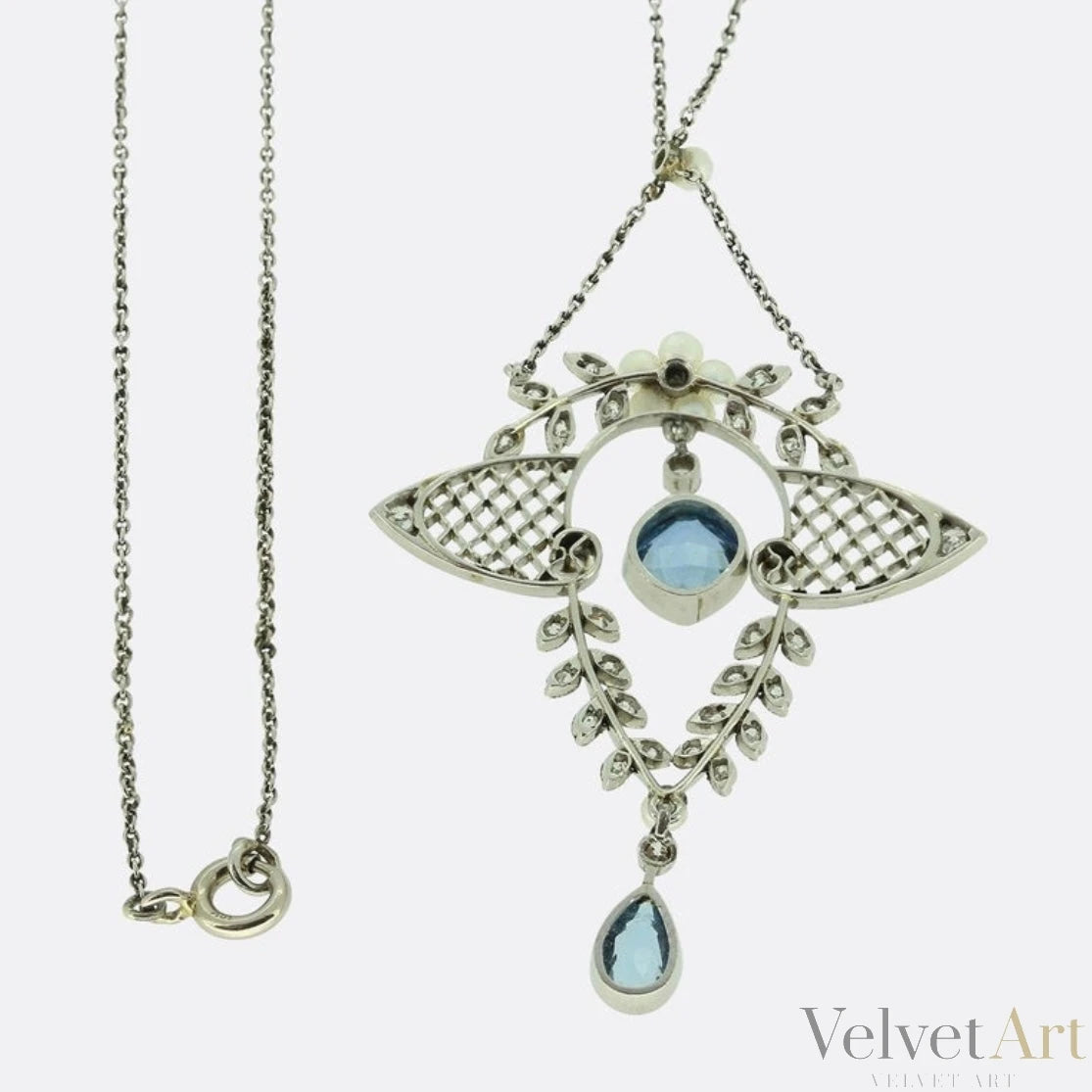 Collar de Aguamarina, Perlas y Diamantes, Estilo Eduardiano, 1900 – vista 2 de 4