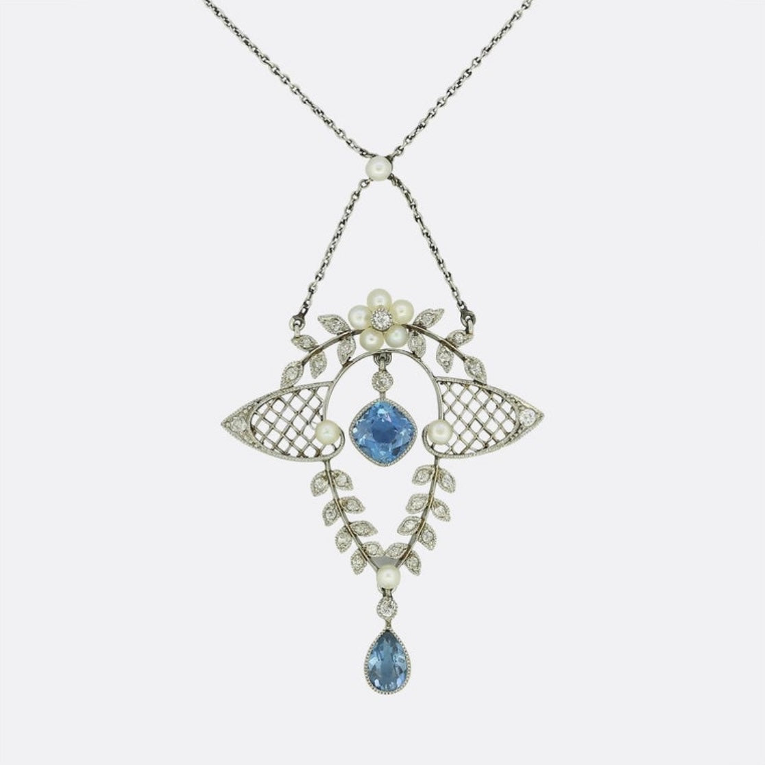 Collar de Aguamarina, Perlas y Diamantes | Estilo Eduardiano, 1900