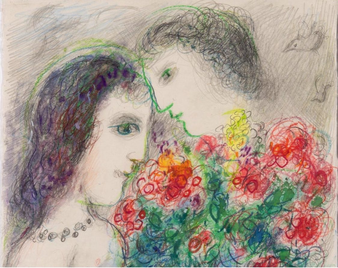 Marc Chagall Pareja de Flores y Pasas, 1976