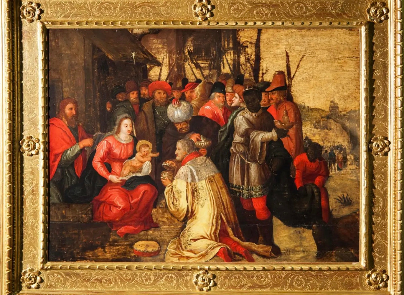 Frans Francken III | Adoración de los Magos | Óleo sobre tabla con fondo dorado | Siglo XVII