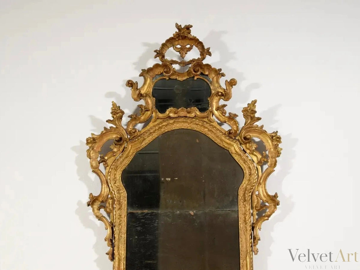 Espejo Veneciano Barroco de Madera Tallada y Pan de Oro