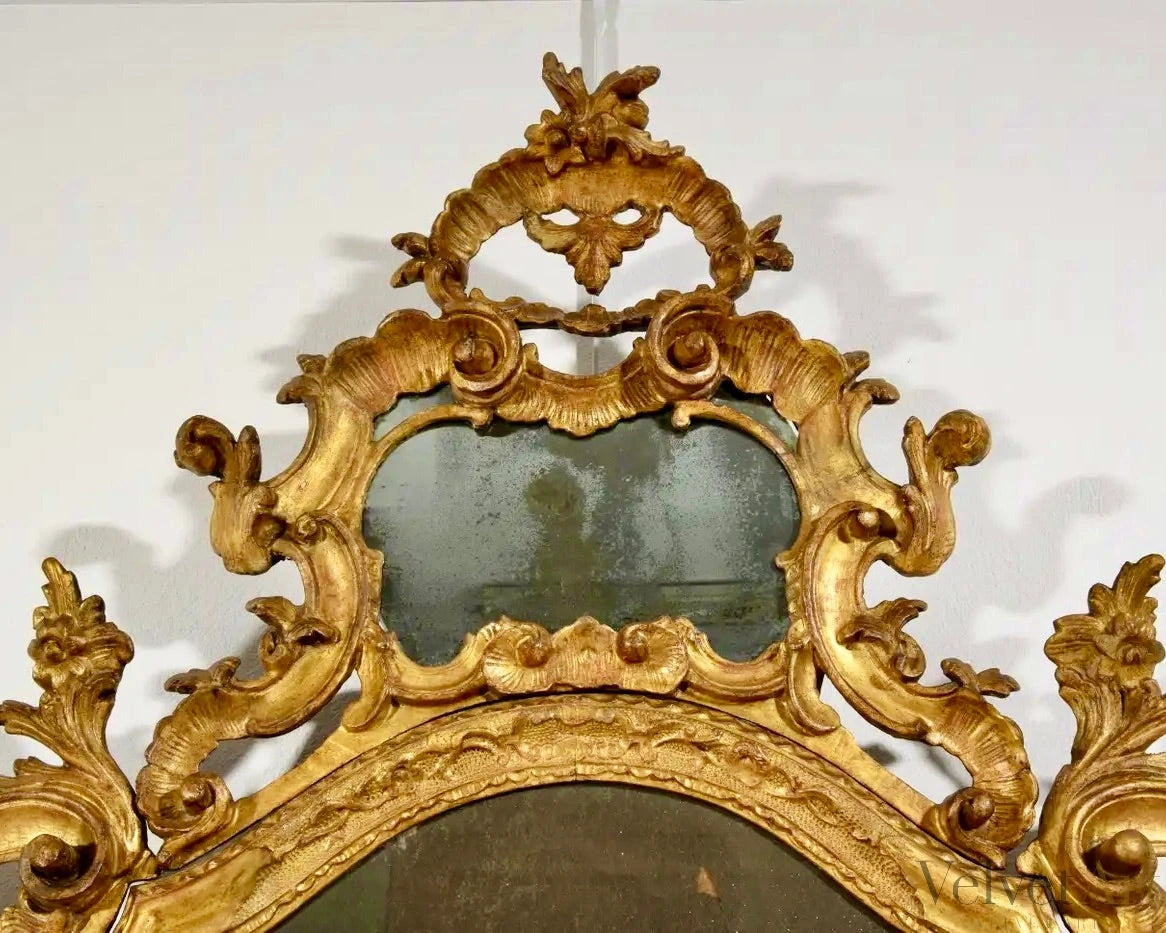 Espejo Veneciano Barroco de Madera Tallada y Pan de Oro