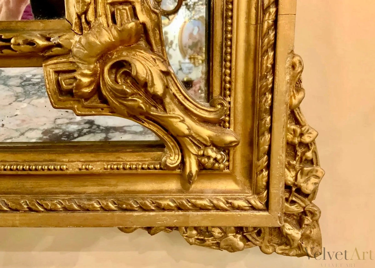 Espejo Francés Luis XVI Dorado de Finales del Siglo XIX
