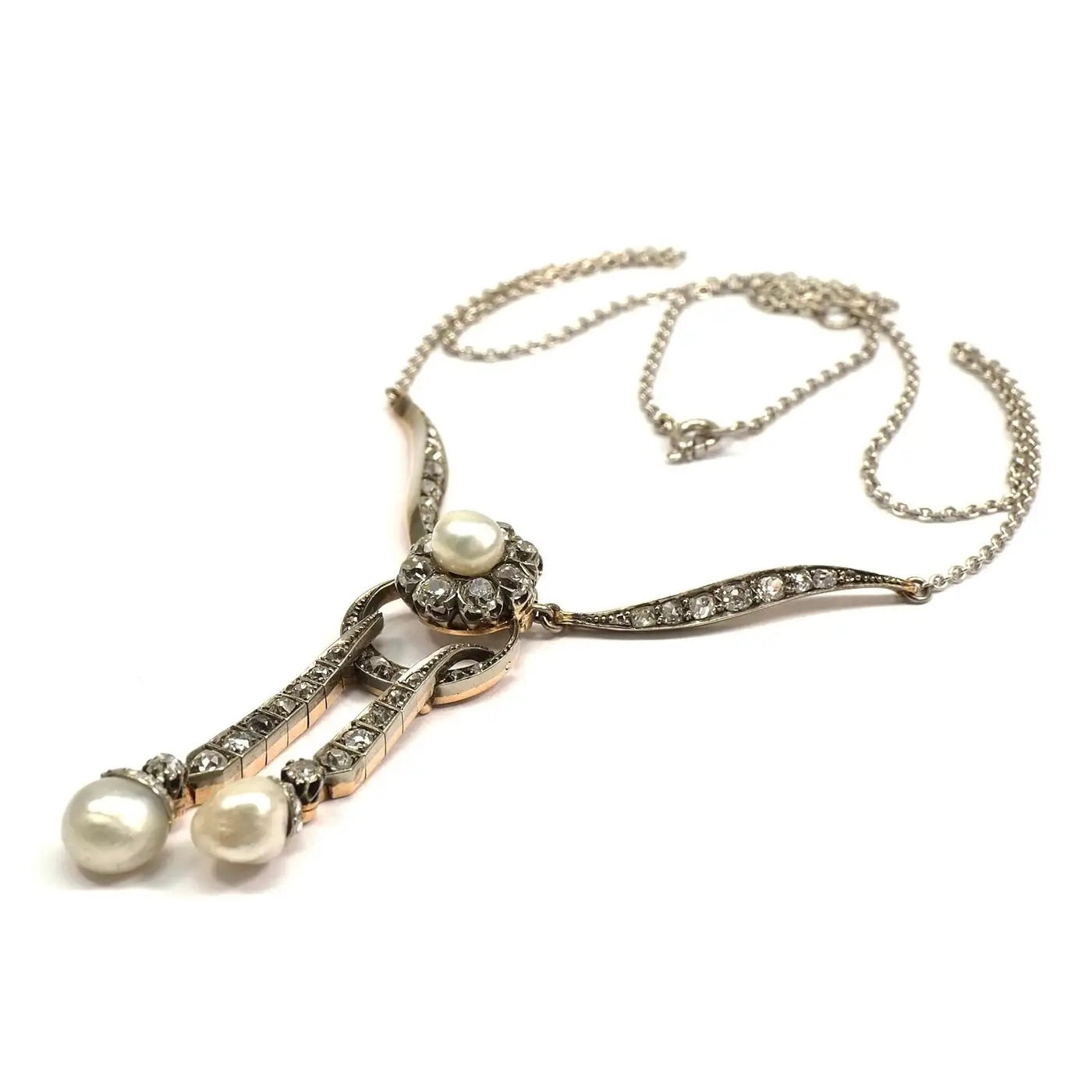 Collar Lavalier Eduardiano con Diamantes y Perlas Naturales de 1910