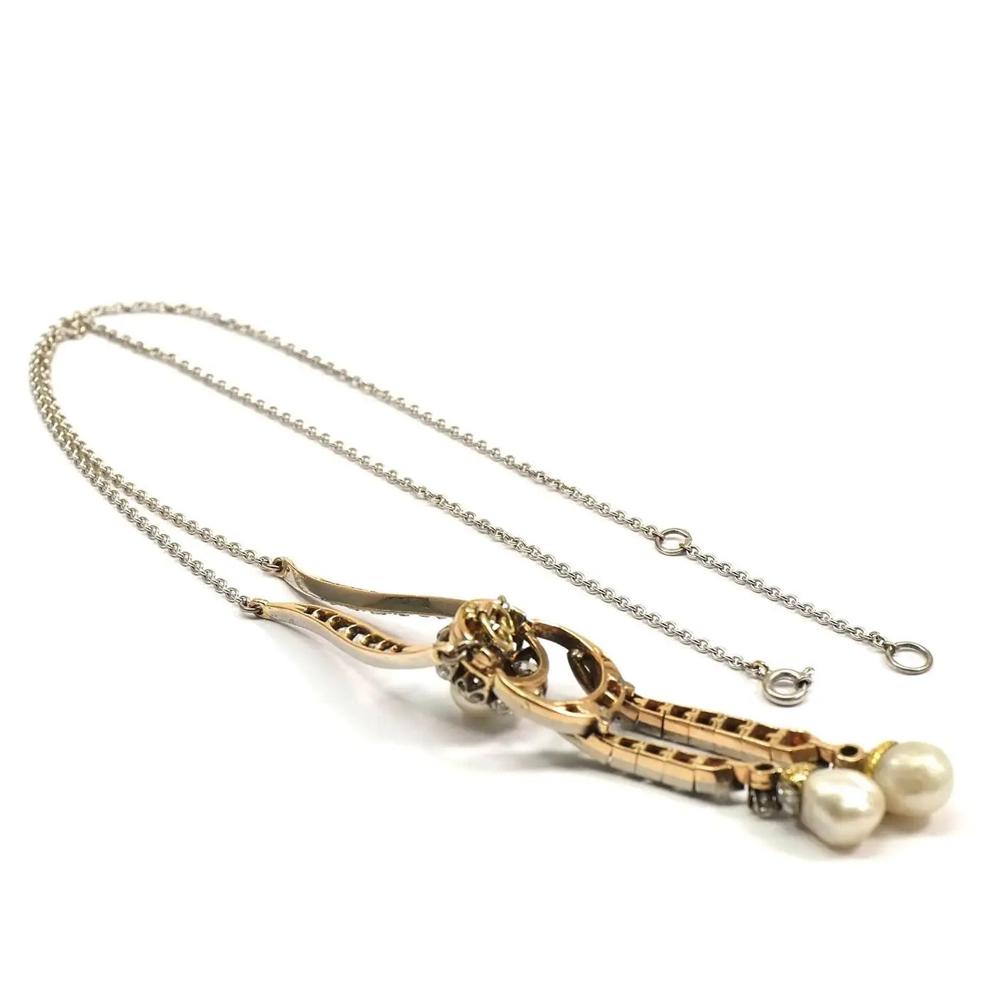 Collar Lavalier Eduardiano con Diamantes y Perlas Naturales de 1910