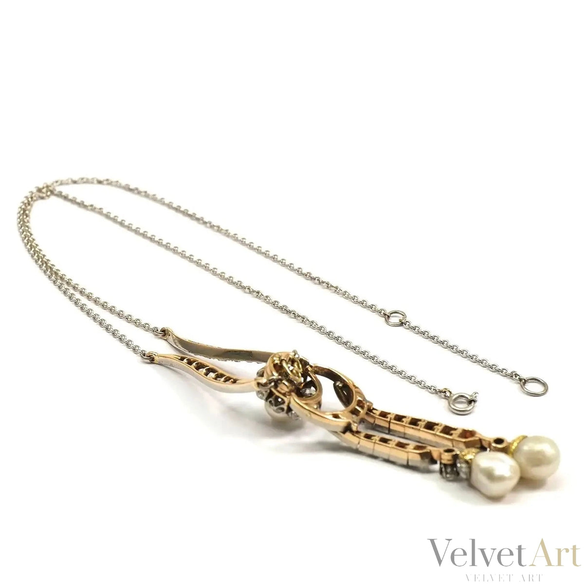 Collar Lavalier Eduardiano con Diamantes y Perlas Naturales de 1910