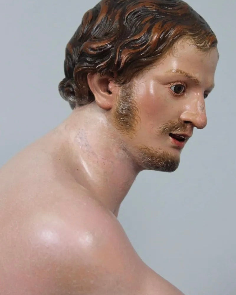Círculo de Giuseppe Sanmartino | Escultura Napolitana en Madera Tallada y Policromada, Siglo XVIII