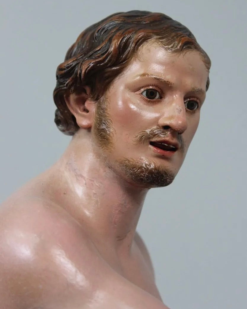 Círculo de Giuseppe Sanmartino | Escultura Napolitana en Madera Tallada y Policromada, Siglo XVIII