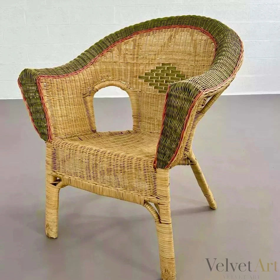 Sillón de Ratán y Mimbre con Rebordes Verdes y Rojos – vista 3 de 7