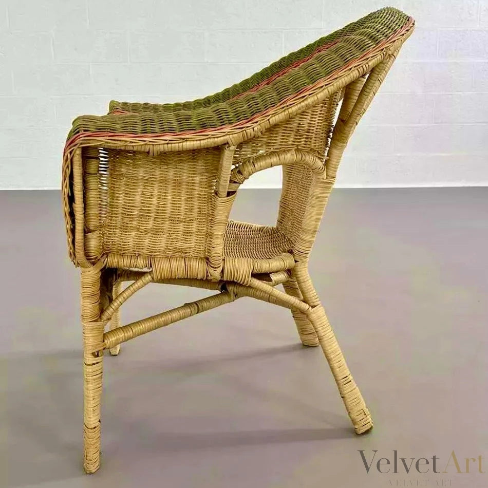 Sillón de Ratán y Mimbre con Rebordes Verdes y Rojos – vista 4 de 7