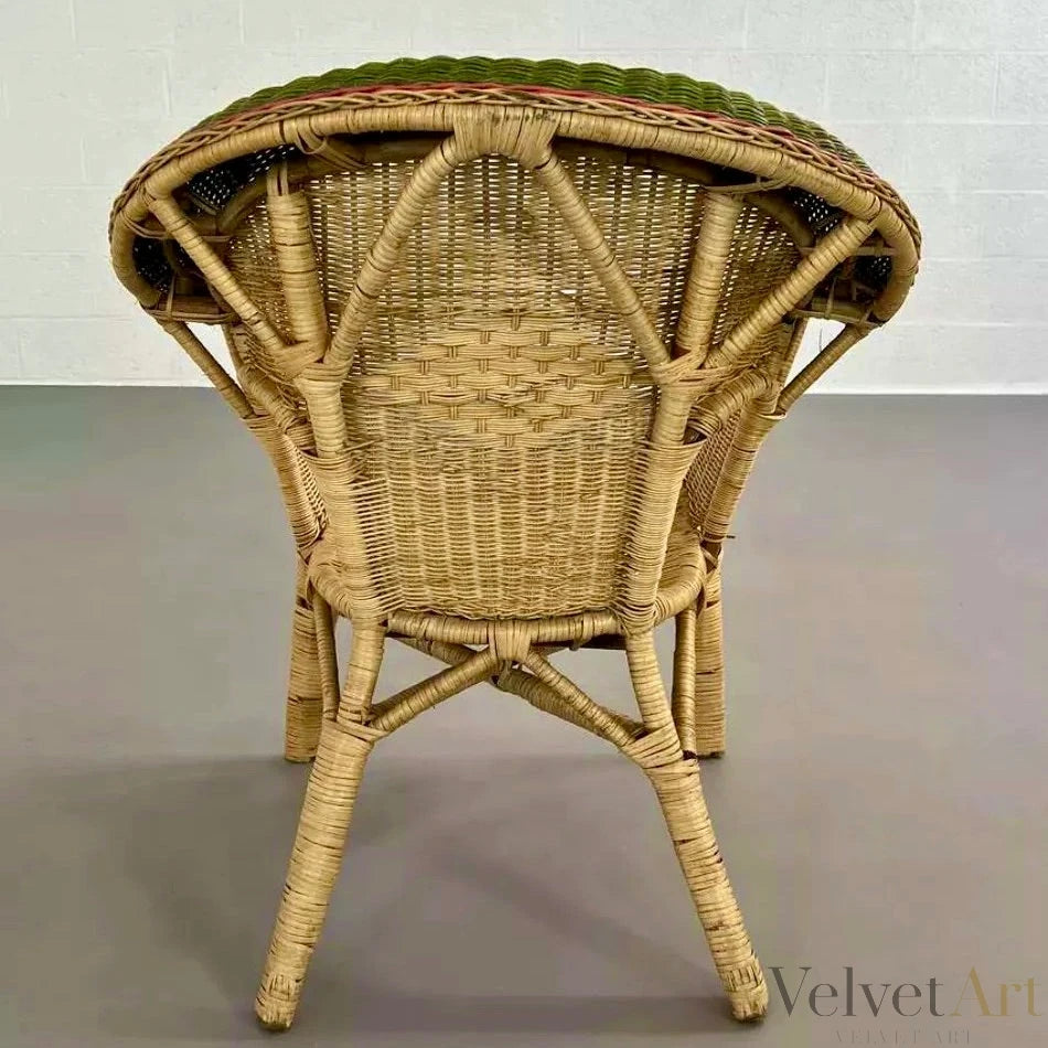 Sillón de Ratán y Mimbre con Rebordes Verdes y Rojos – vista 5 de 7