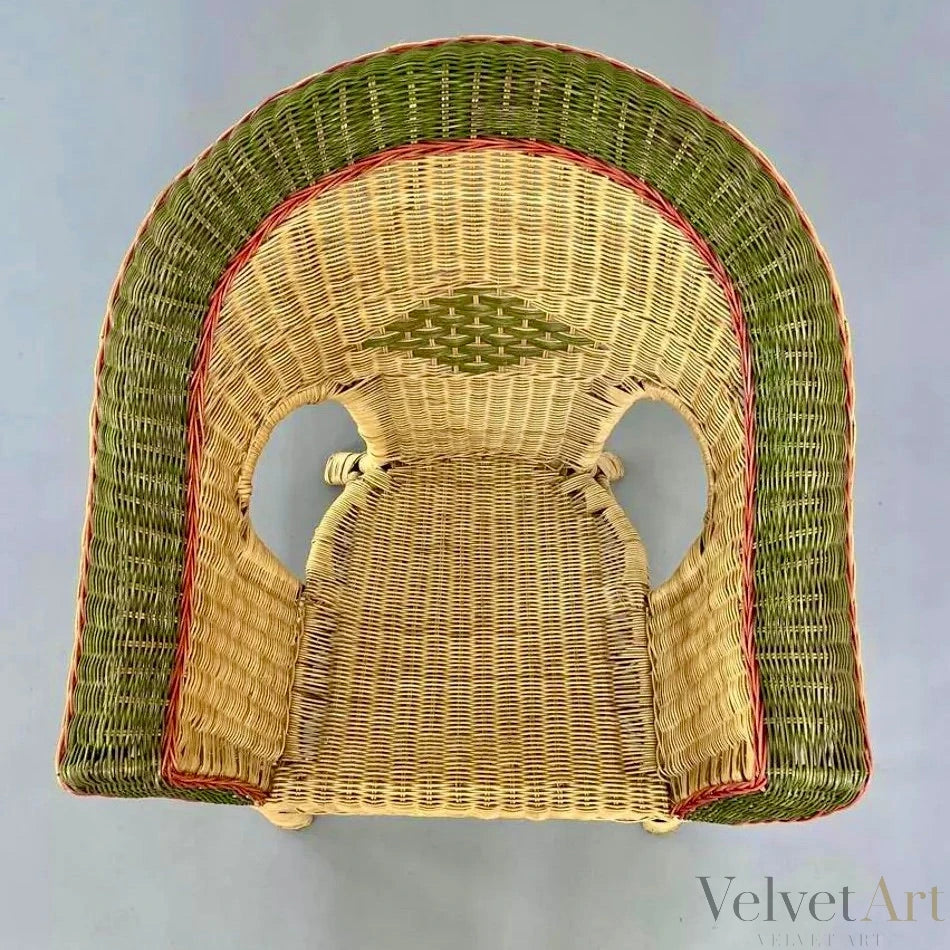 Sillón de Ratán y Mimbre con Rebordes Verdes y Rojos – vista 6 de 7