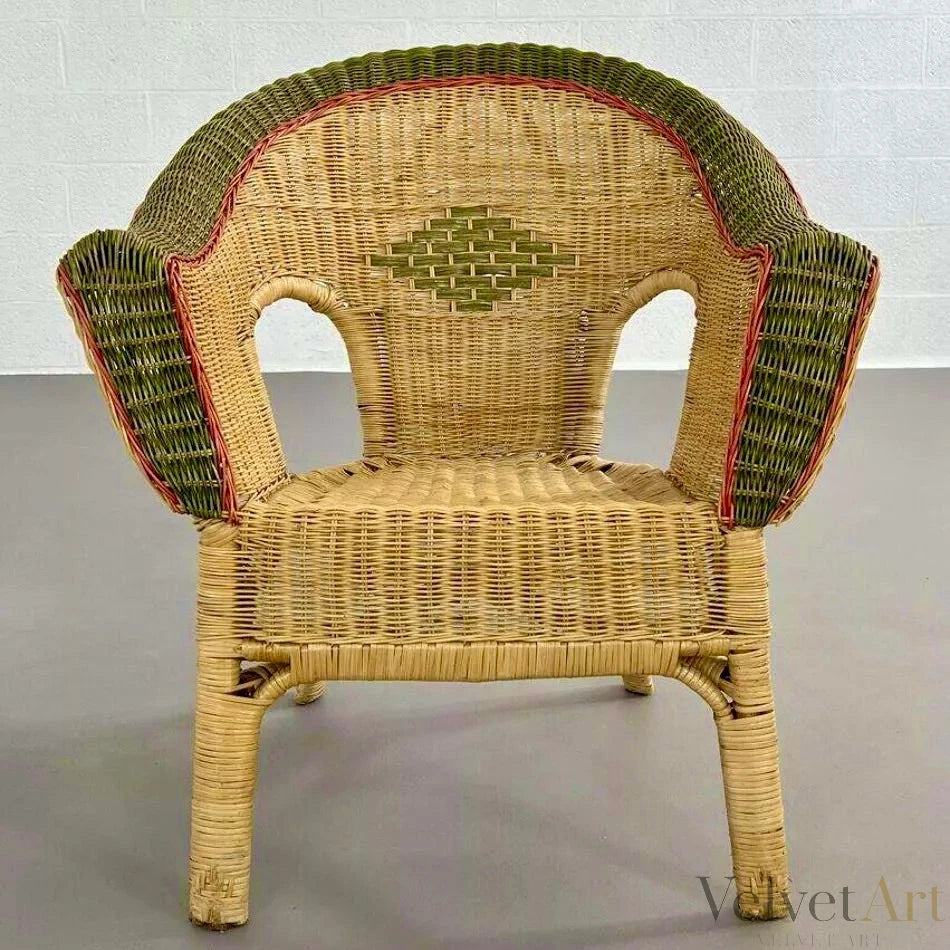 Sillón de Ratán y Mimbre con Rebordes Verdes y Rojos – vista 2 de 7