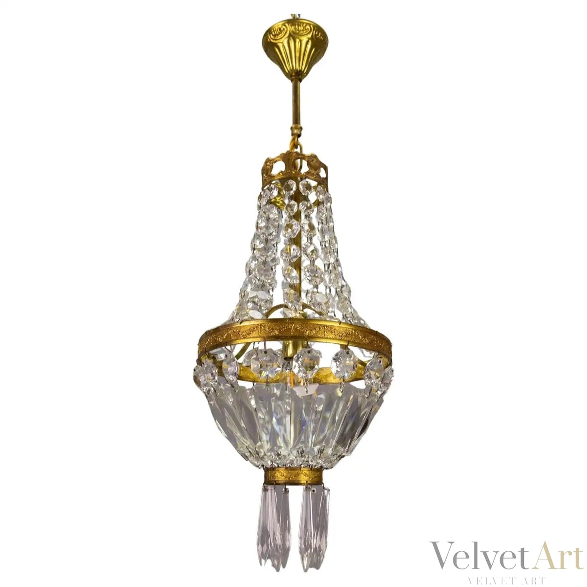 Araña de Latón y Cristal Estilo Imperio Francés, Año 1950