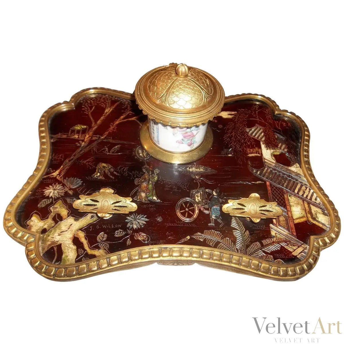 Tintero Chinoiserie Lacado Estilo Luis XV, 1860