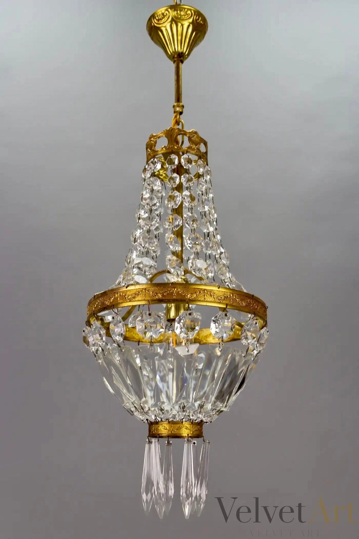 Araña de Latón y Cristal Estilo Imperio Francés, Año 1950 – vista 3 de 7