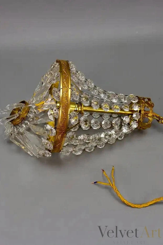 Araña de Latón y Cristal Estilo Imperio Francés, Año 1950 – vista 6 de 7