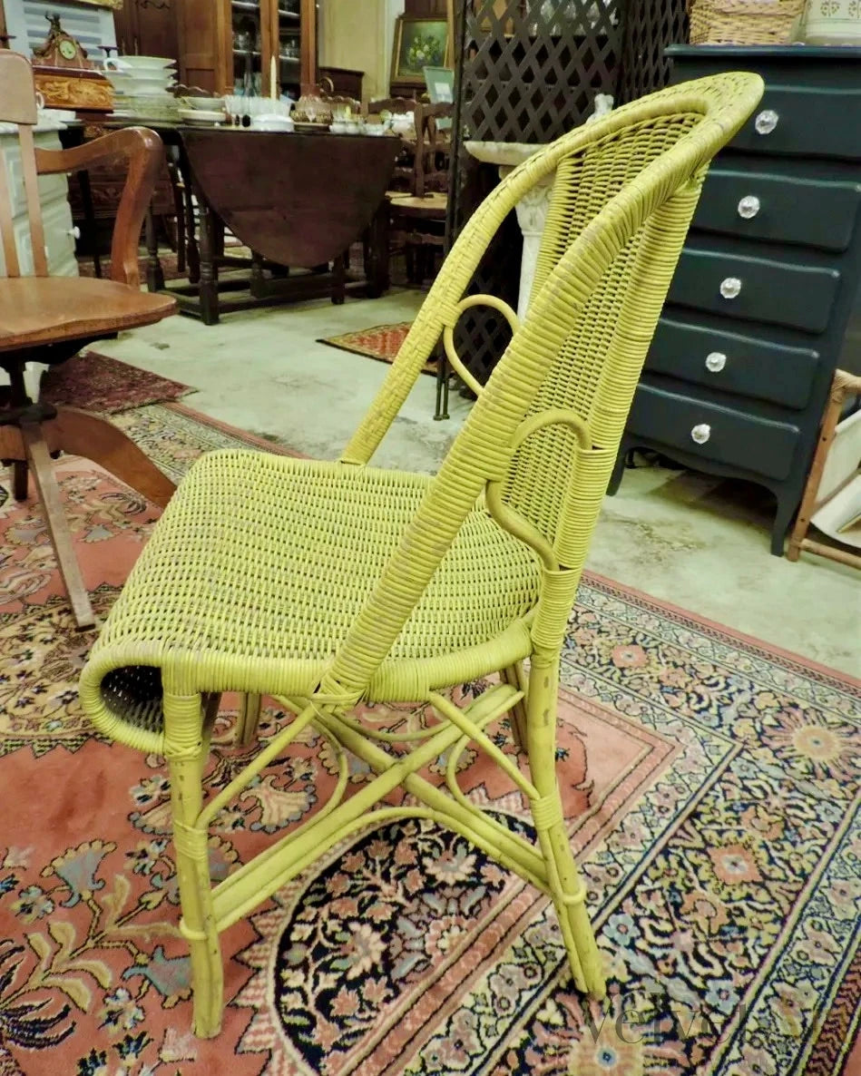 Sillón de Ratán Amarillo de los Años 1930/1940 – vista 3 de 4